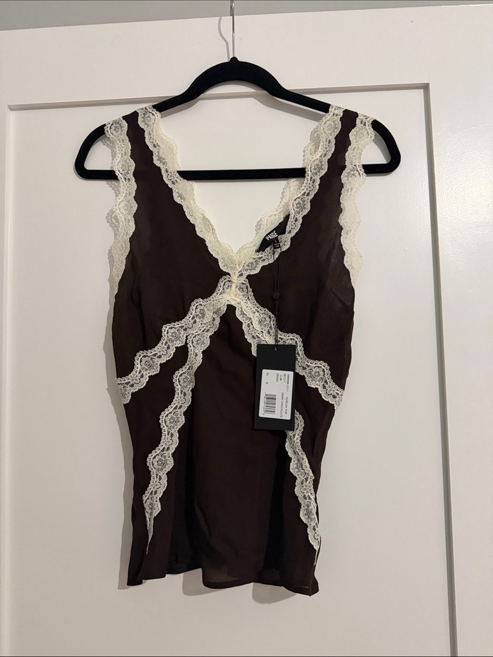 NWT PAIGE dark chocolate camisole with ivory lace
